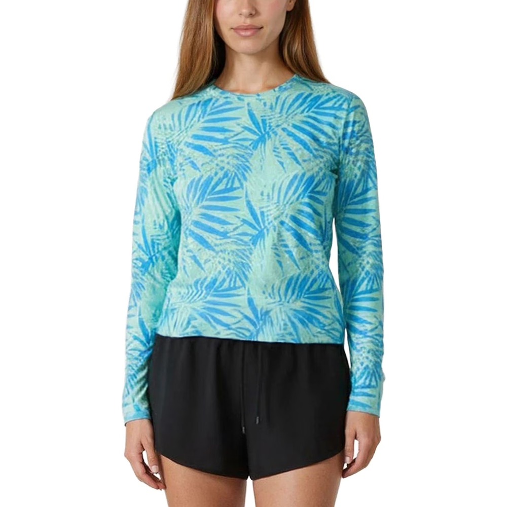 Salt Life Womens Long Sleeve UV Tee XS Light Blue SLX UVapor UPF 50 Palm Print